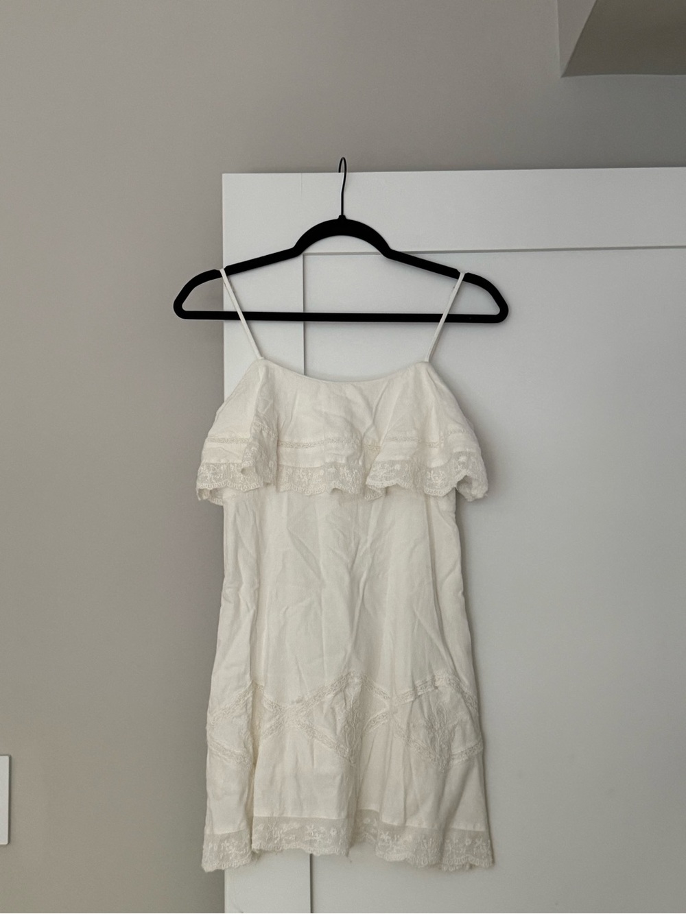 Zara Cream Lace-Trim Spaghetti Strap Mini Dress